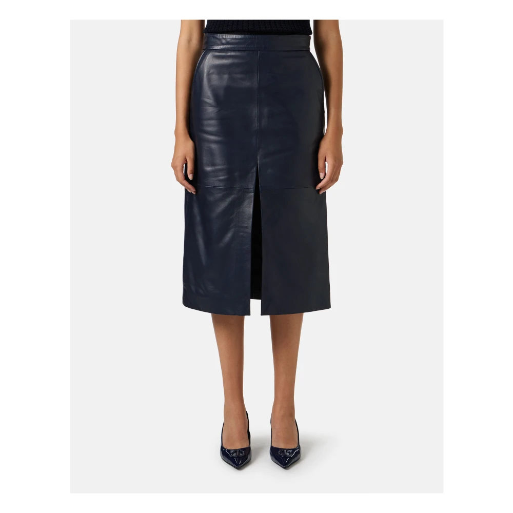 Iceberg Lange rok van blauw leer met split en geborduurd embleem Milaan Italië Blue Dames
