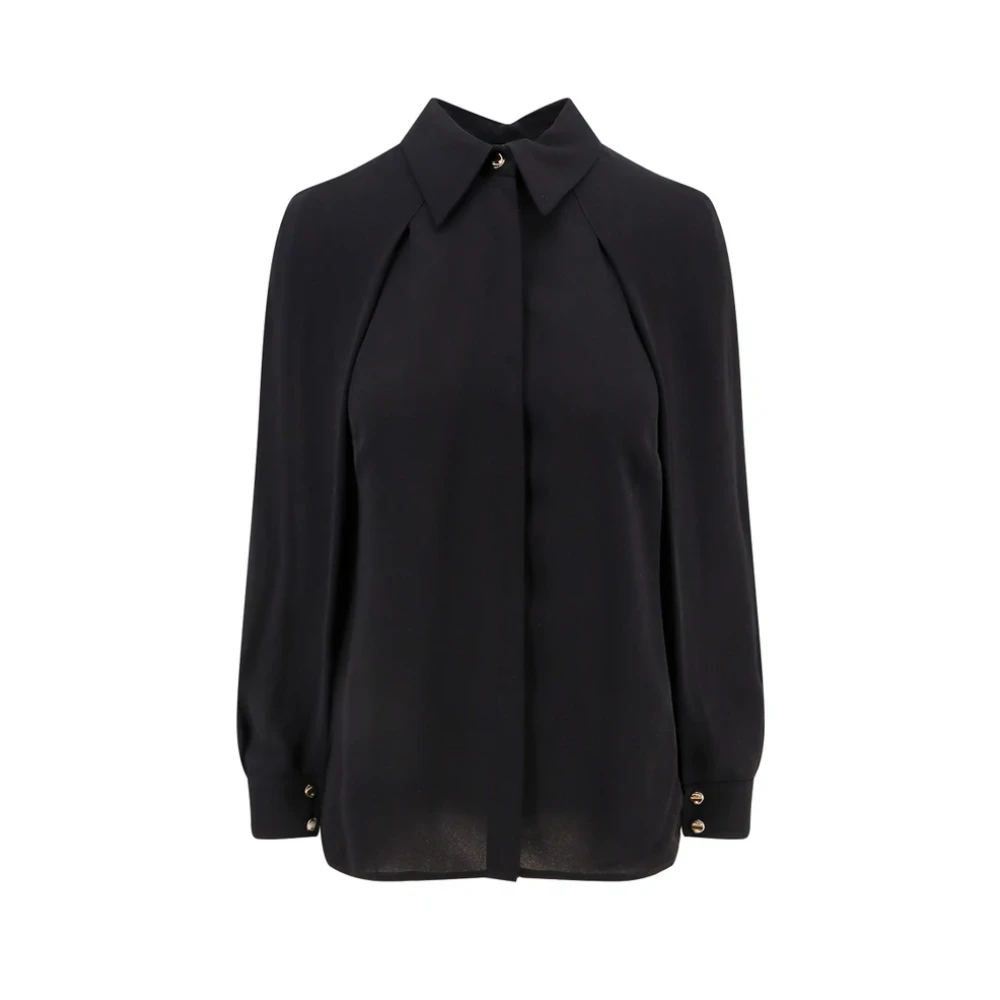 Elisabetta Franchi Zwarte overhemd met cape mouwen en strik Black Dames