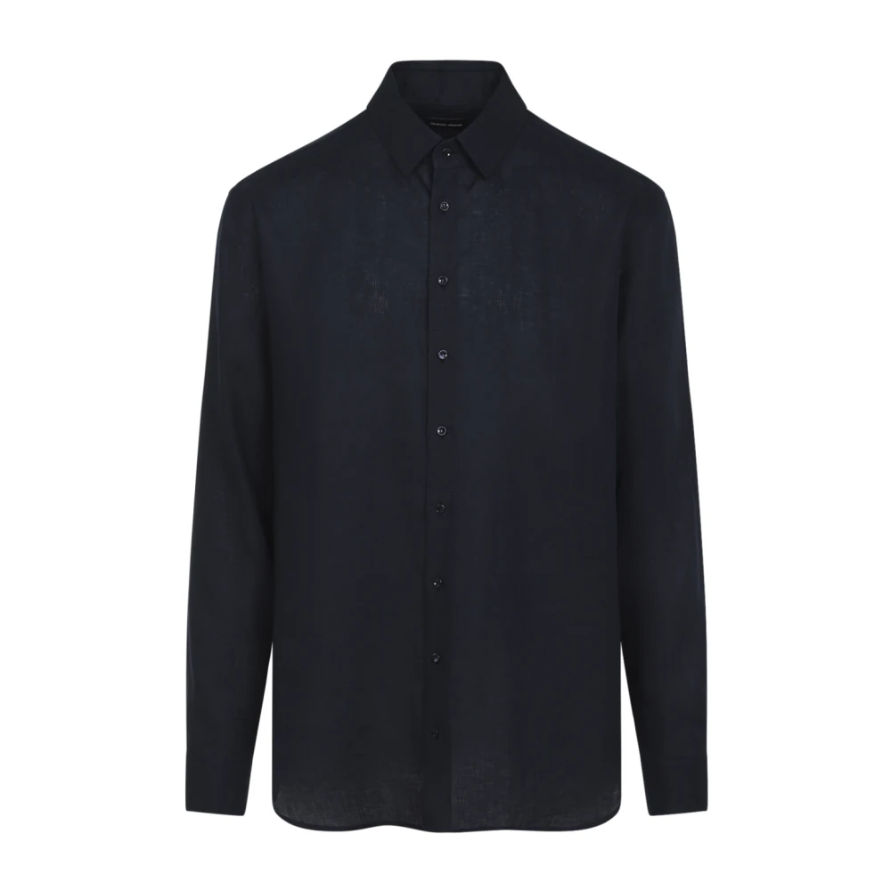 Giorgio Armani Homme Bleu Chemises, Taille: L Chemise En Lin Coupe Droite