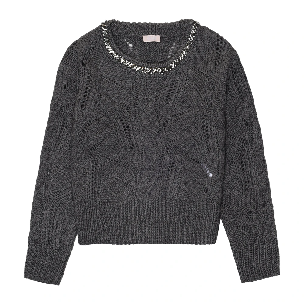 Liu Jo Women's Gray Round-Neck Knitwear, L, Round-Neck Knitwear