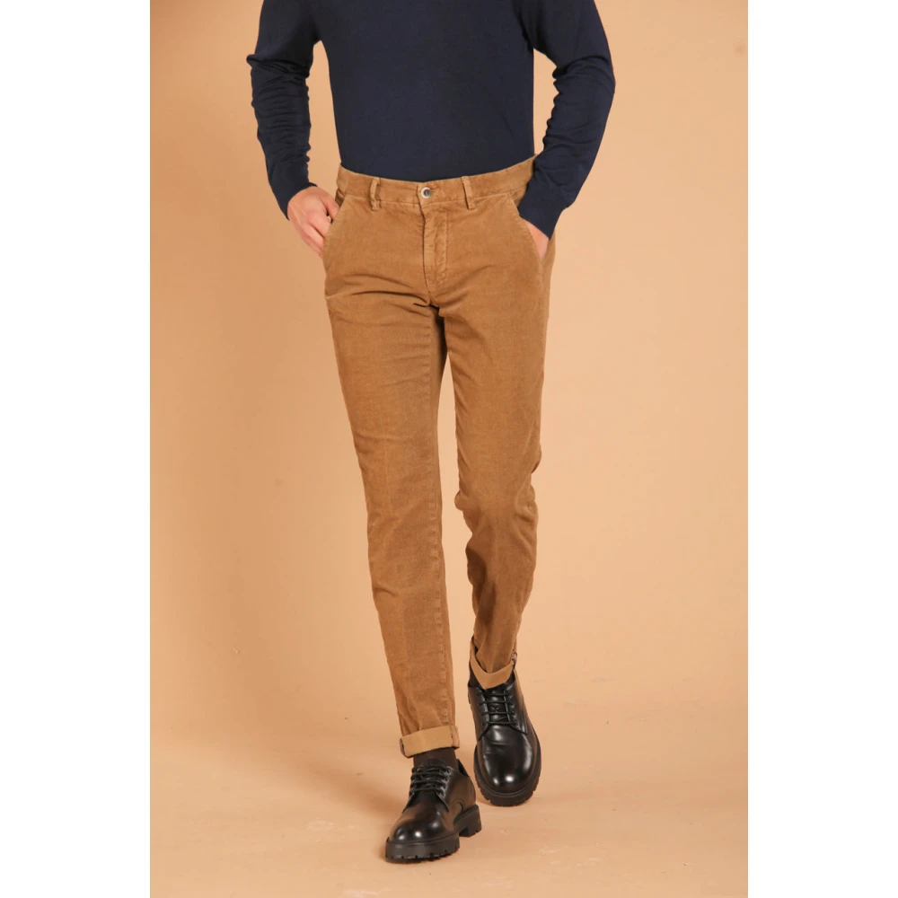 Mason's Fluweel Gestreepte Slim Fit Chino Broek Brown Heren