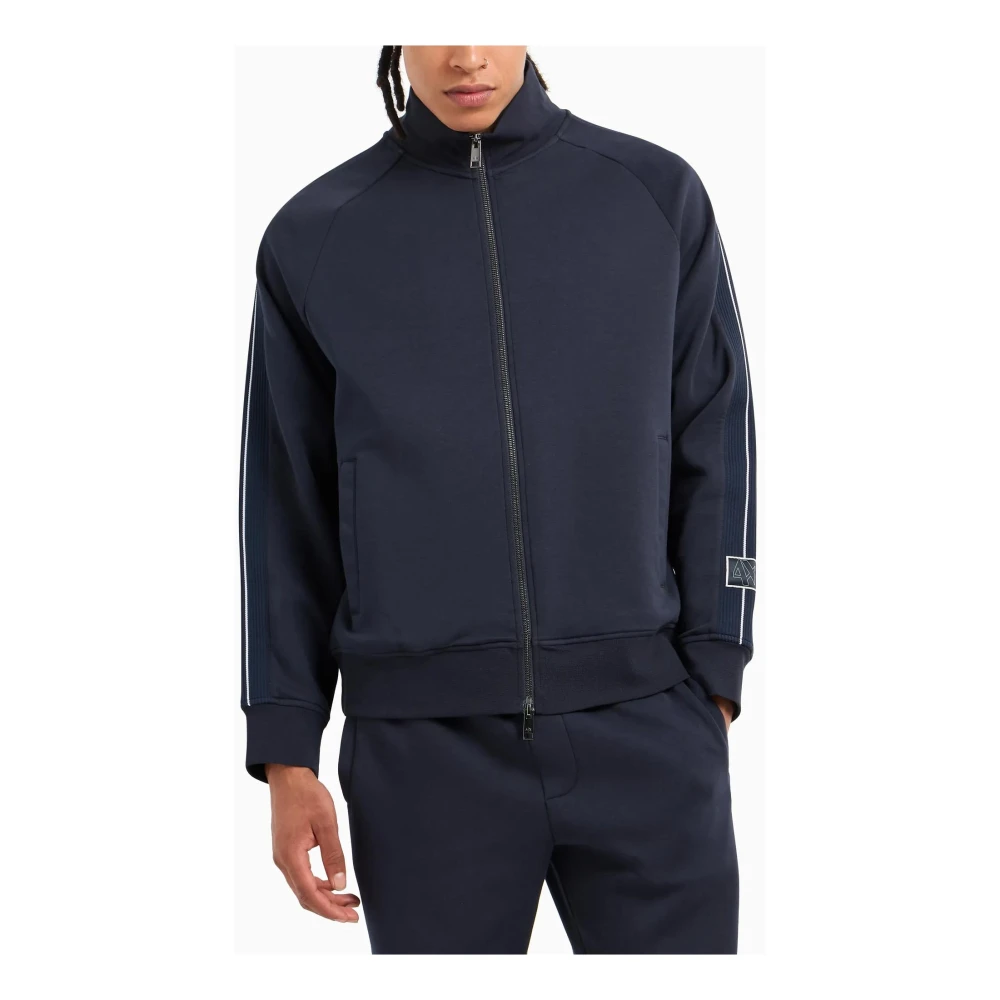 Armani Exchange Blauwe Logo Rits Trui Lange Mouw Blue Heren