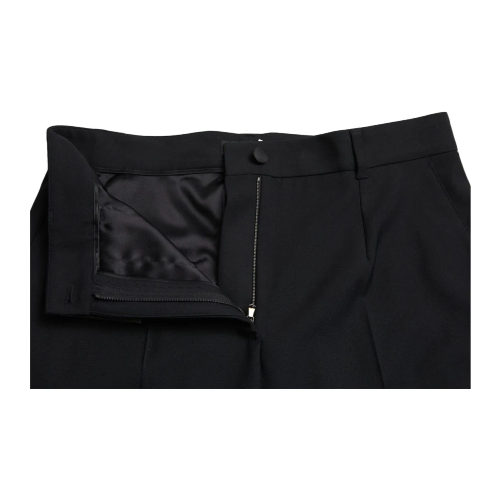 Dolce & Gabbana Zwarte Hoge Taille Wollen Broek Black Dames