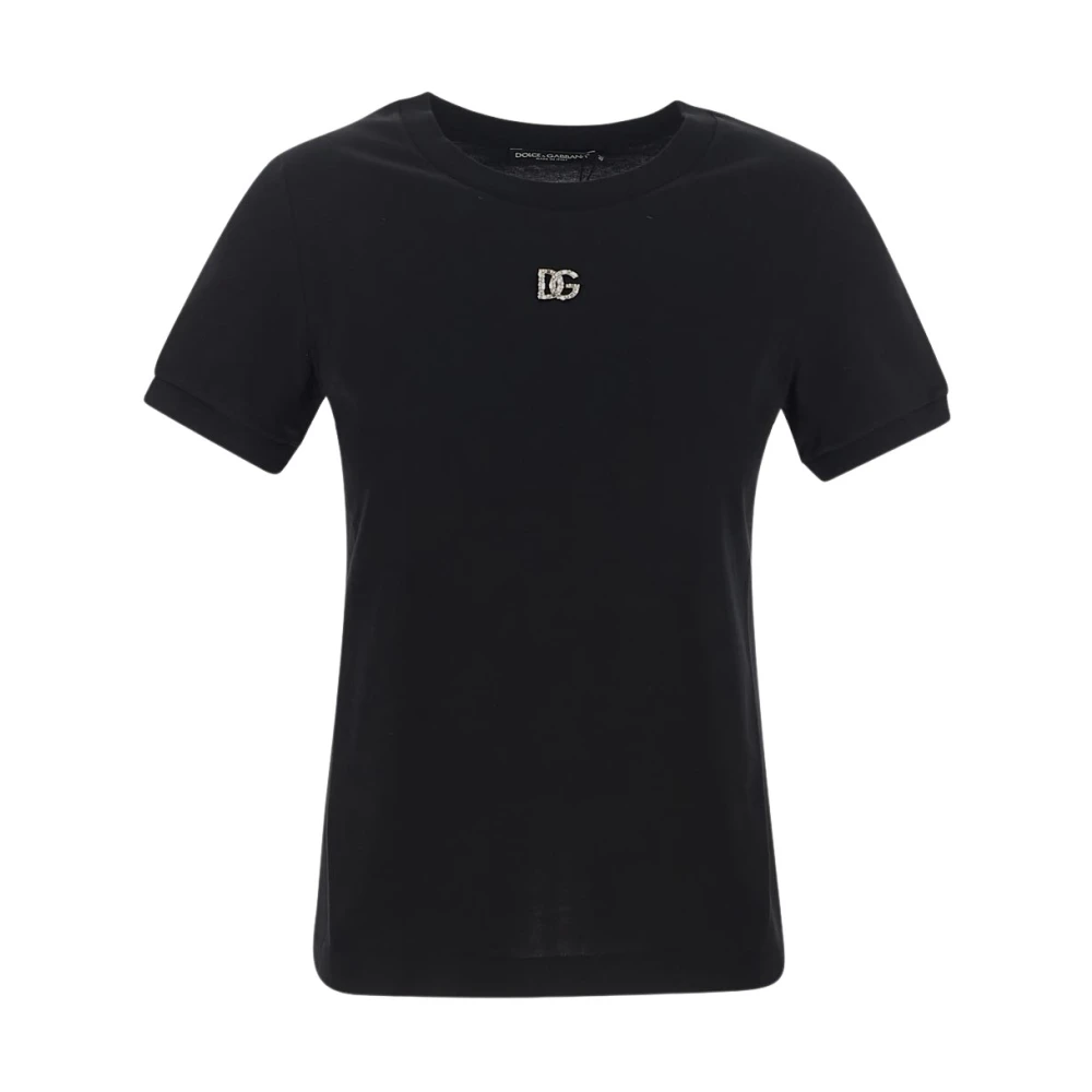 Dolce & Gabbana Kristal Logo T-Shirt Black Dames