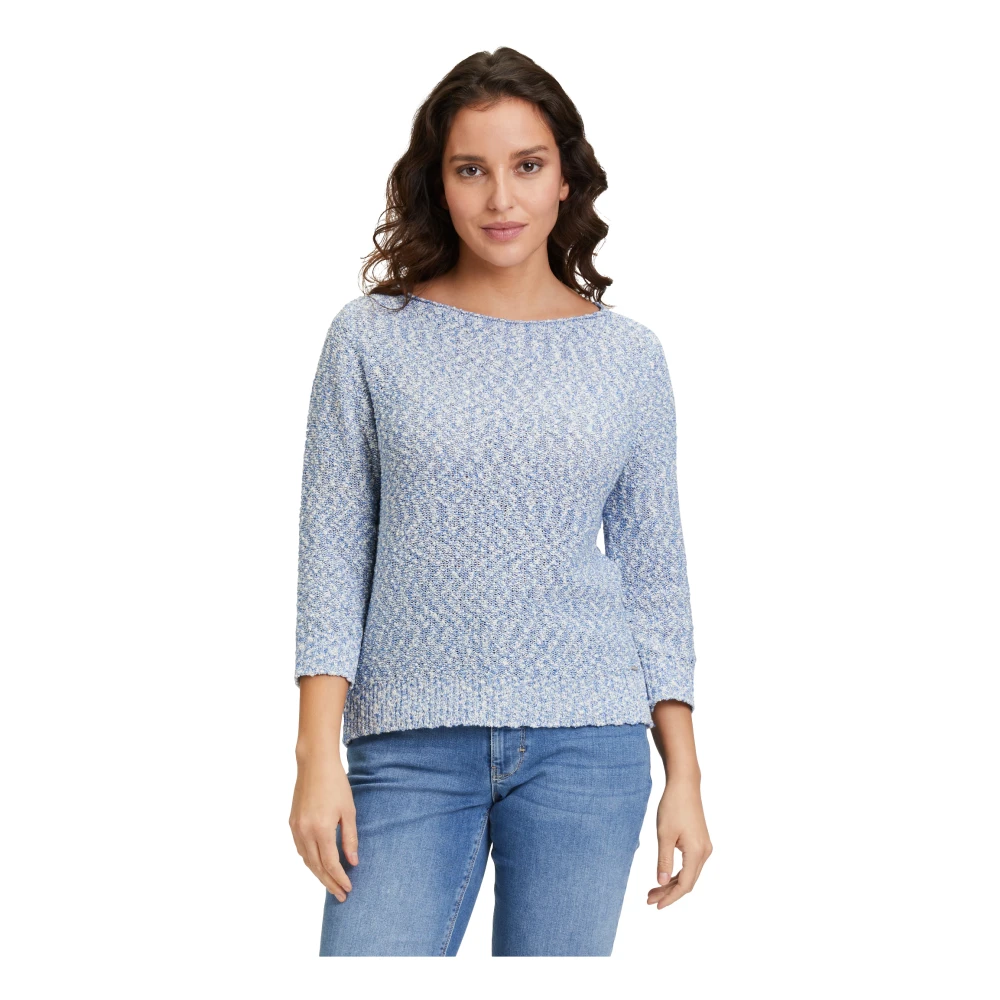 Betty & Co Gestreepte Lurex Gebreide Trui Blue Dames