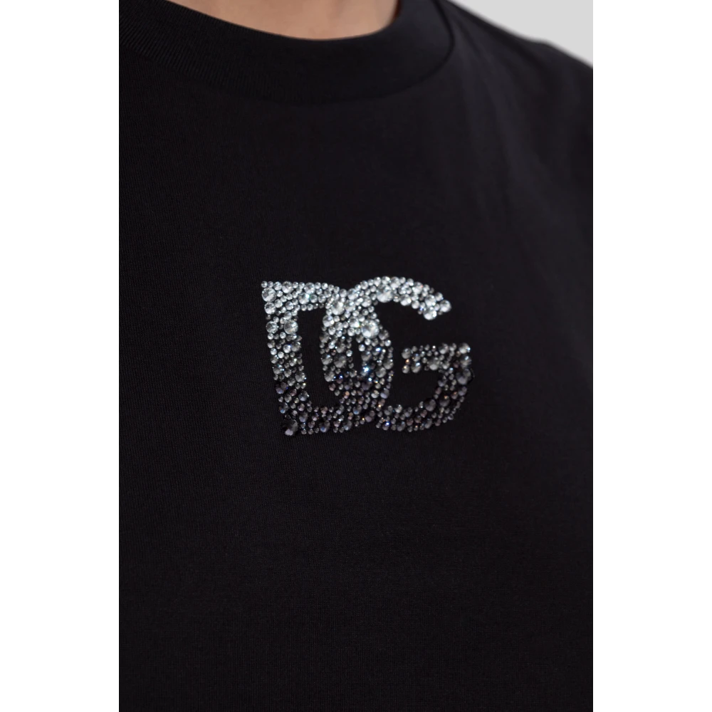 Dolce & Gabbana T-shirt met een logo afgewerkt met glinsterende kristallen Black Dames