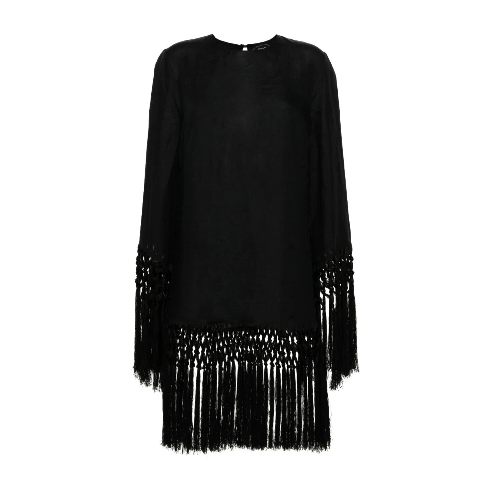 Taller Marmo Damen Schwarz Es Leinen Kurzes Kleid