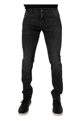 Svarta Skinny Denim Jeans Dragkedja Knapp