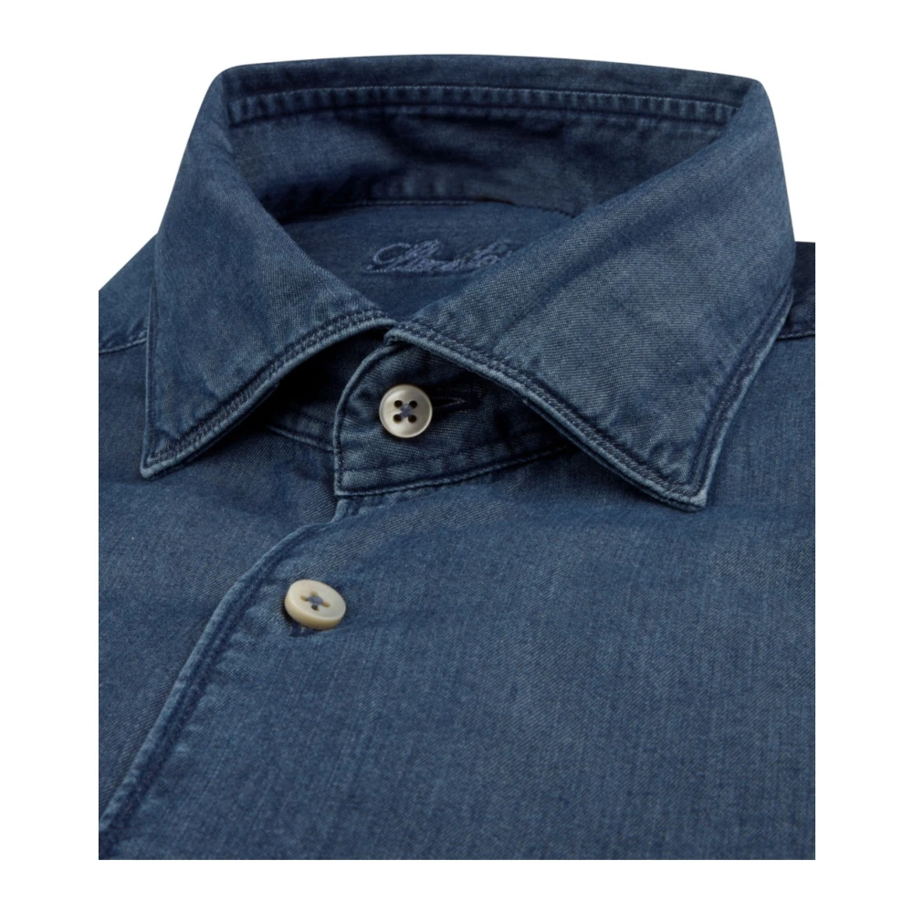 Stenströms Slim Fit Denim Overhemd met Cut Away Kraag Blue Heren