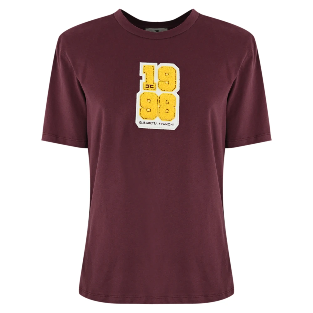 Elisabetta Franchi Katoenen College Stijl T-shirt Purple Dames