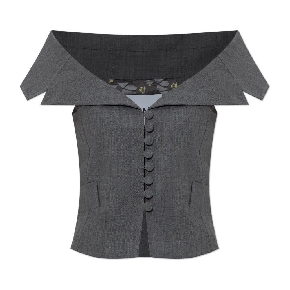 Ganni Women's Gray Waistcoats, M, Off-Shoulder Vest