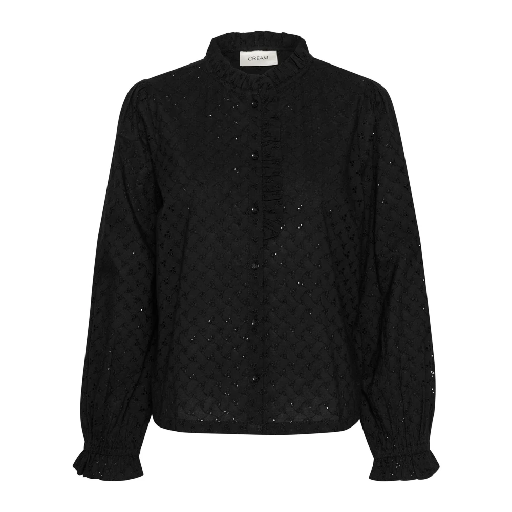 Cream Zwarte Broderie Anglaise Blouse Black Dames