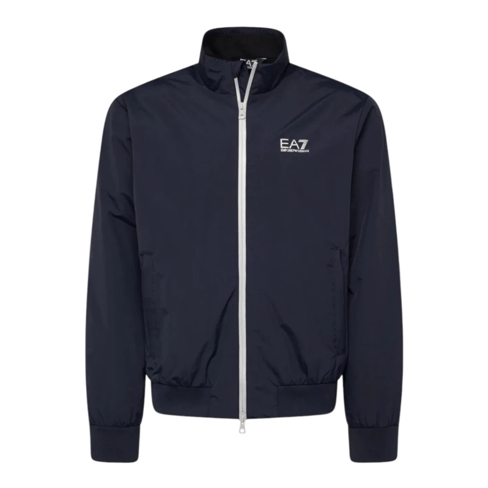 Emporio Armani Ea7 Men's Blue Light Jackets,, Logo Lettering Bomber Jacket Extra Large