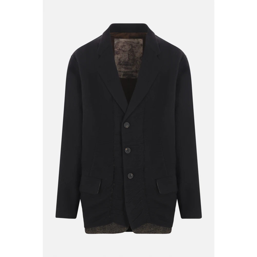 Ziggy Chen Zwart wollen en linnen jas Black Heren