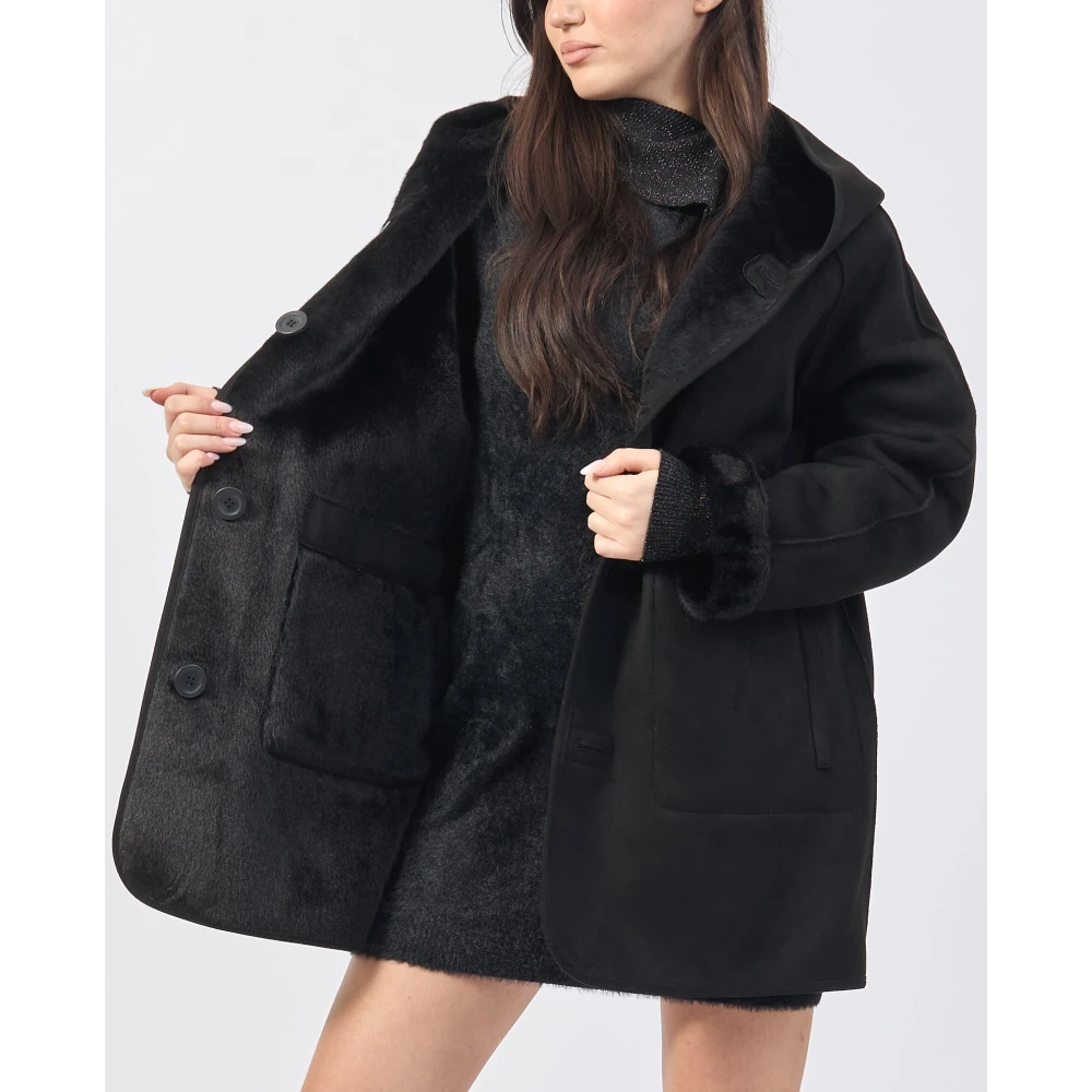 YES ZEE Omkeerbare zwarte jas met capuchon Black Dames