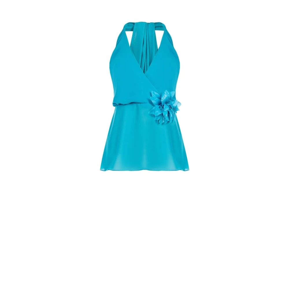 RINASCIMENTO Bloemenbroche Georgette Top Blue Dames