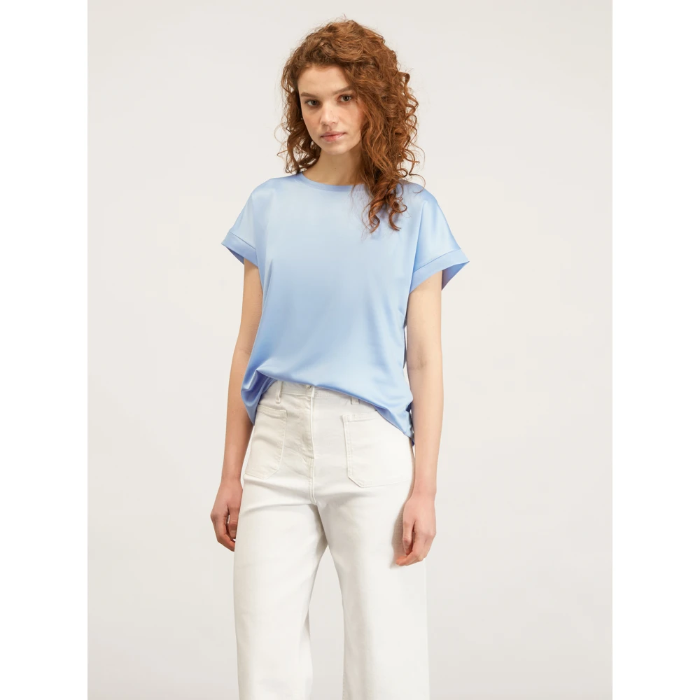 Motivi Satin Front Kimono Mouw T-Shirt Blue Dames