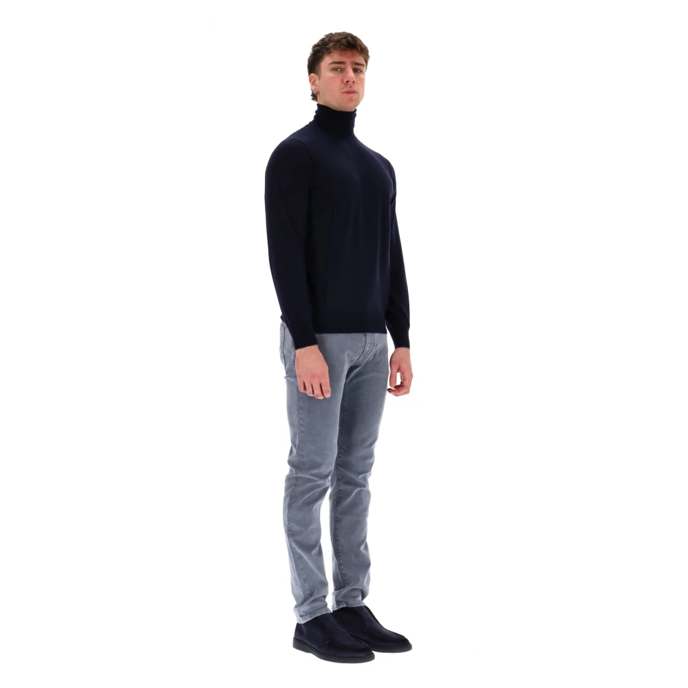 BRUNELLO CUCINELLI Blauwe Wol-Kasjmier Trui Dolcevita Stijl Blue Heren