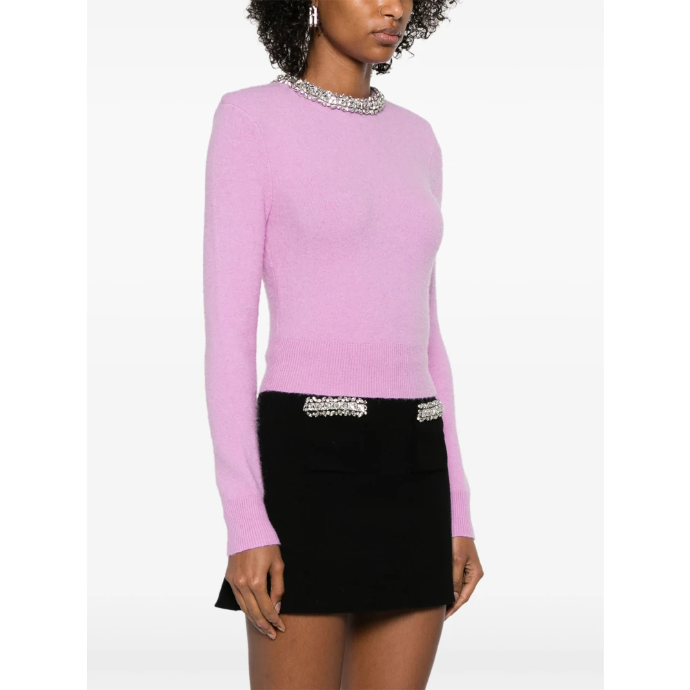 Self Portrait Roze Gebreide Trui met Diamant Kraag Pink Dames