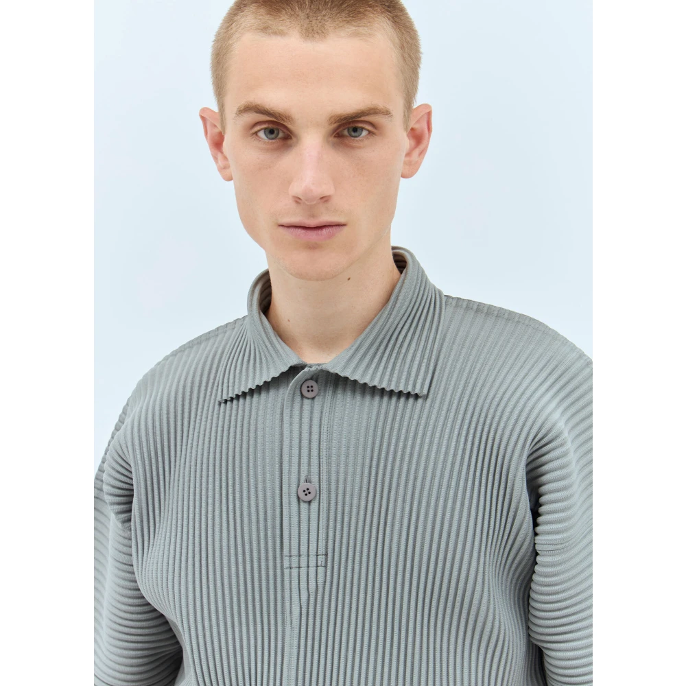 Issey Miyake Geplooide Poloshirt Gray Heren