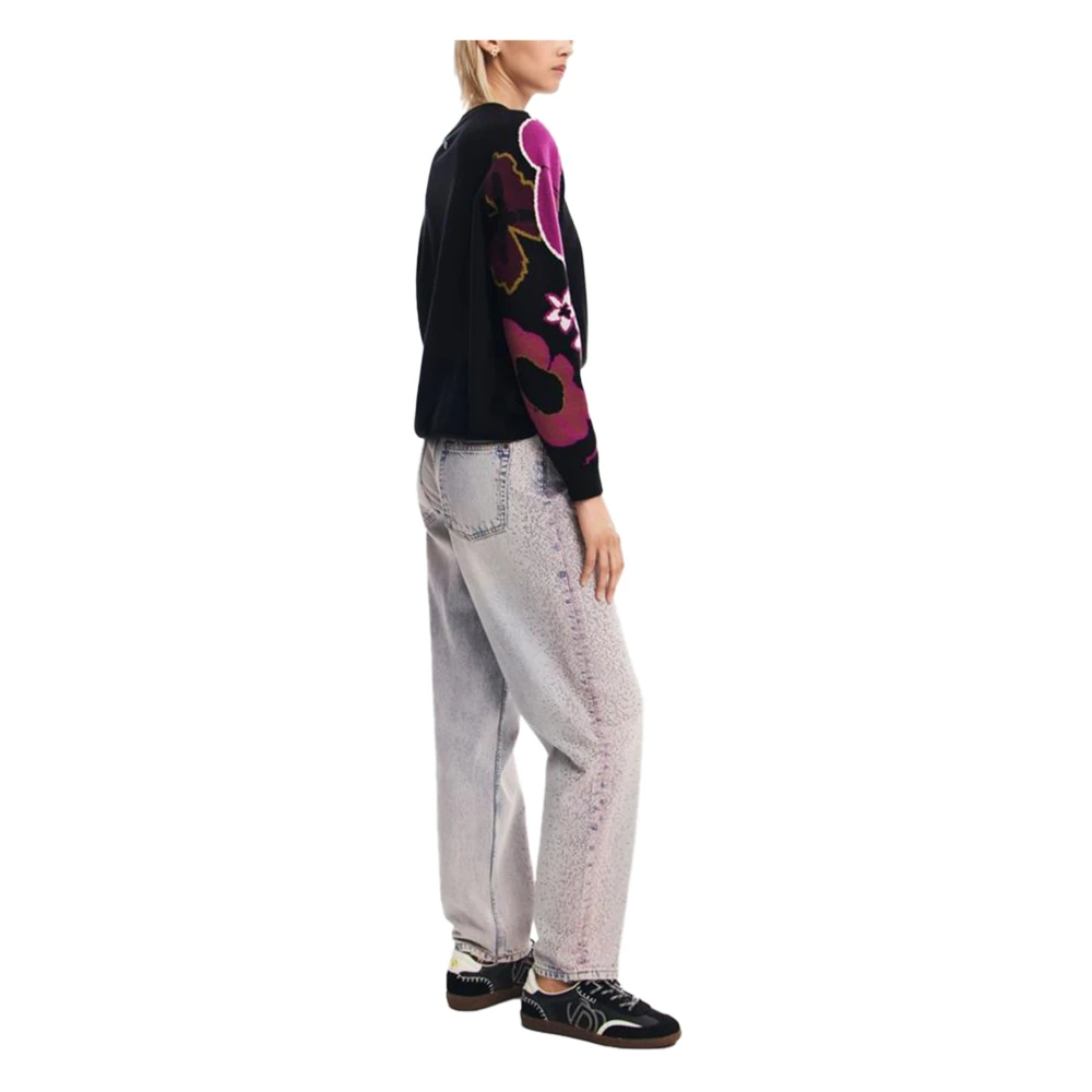 Desigual Bloemen Lange Mouw Gebreid Zwart Black Dames