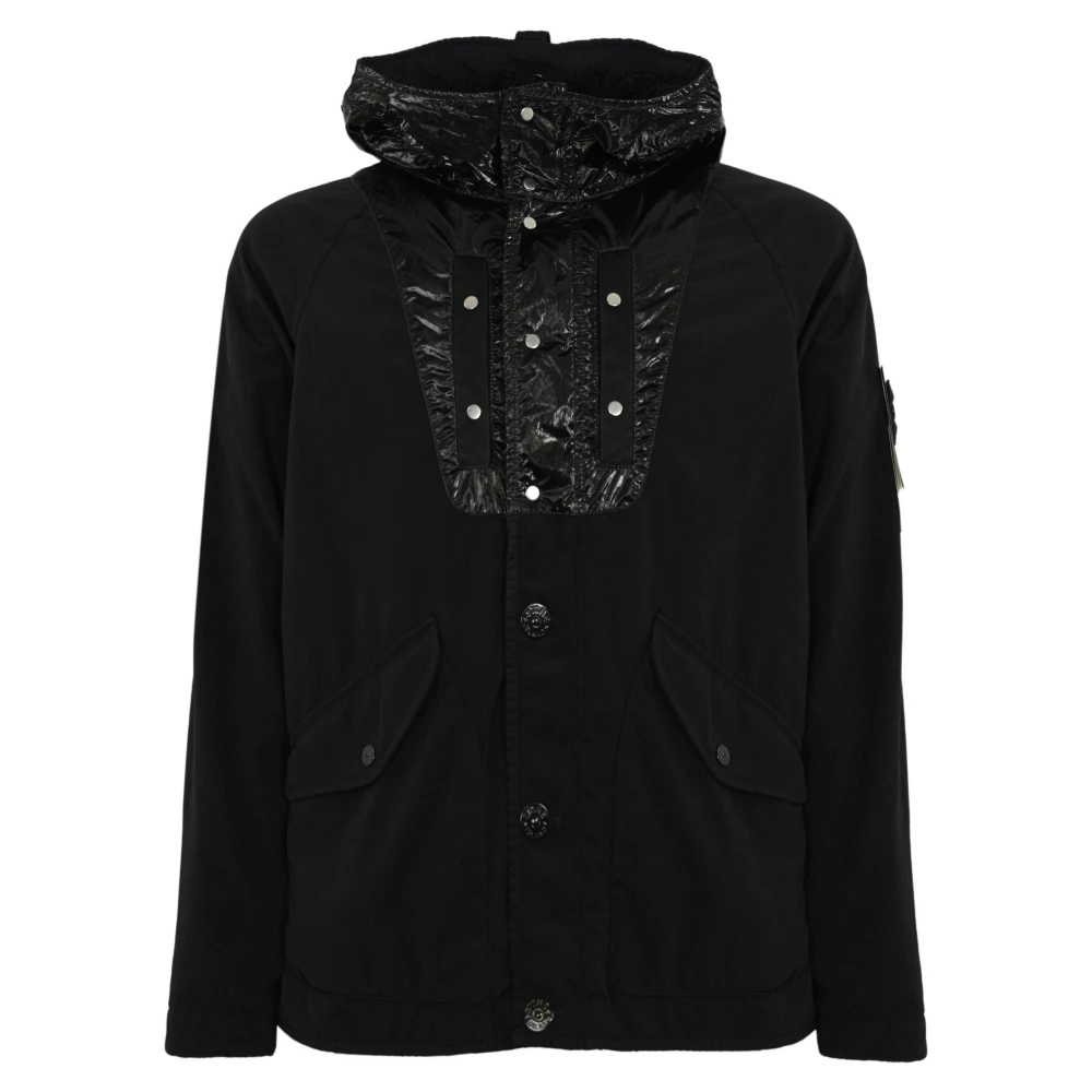 Stone Island Zwarte Nylon Technische Jas Met Capuchon Black Heren