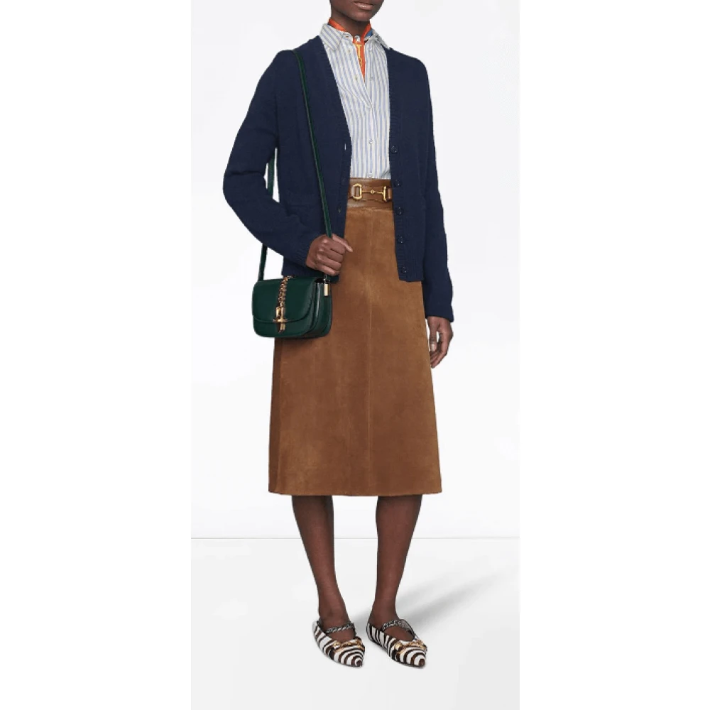 Gucci Suède Rok met Web en Horsebit Brown Dames