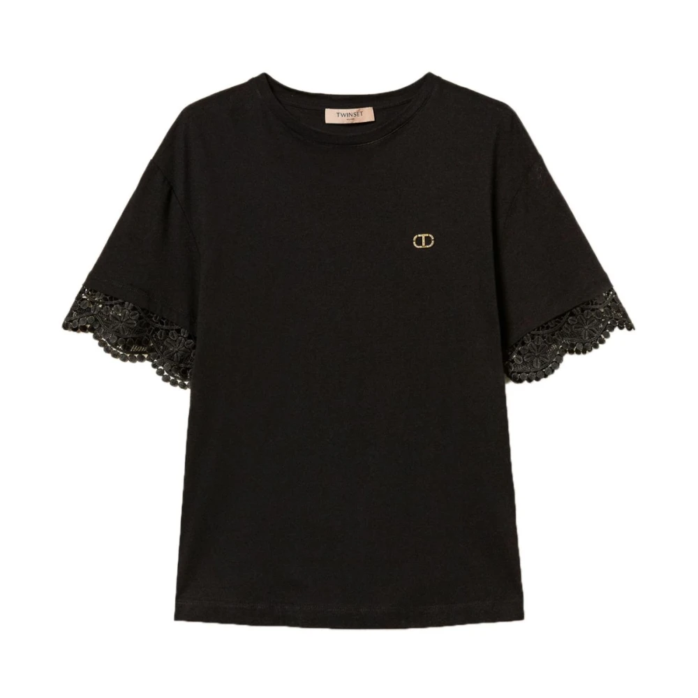 Twinset Zwarte Katoenen Logo Print T-shirts en Polos Black Dames