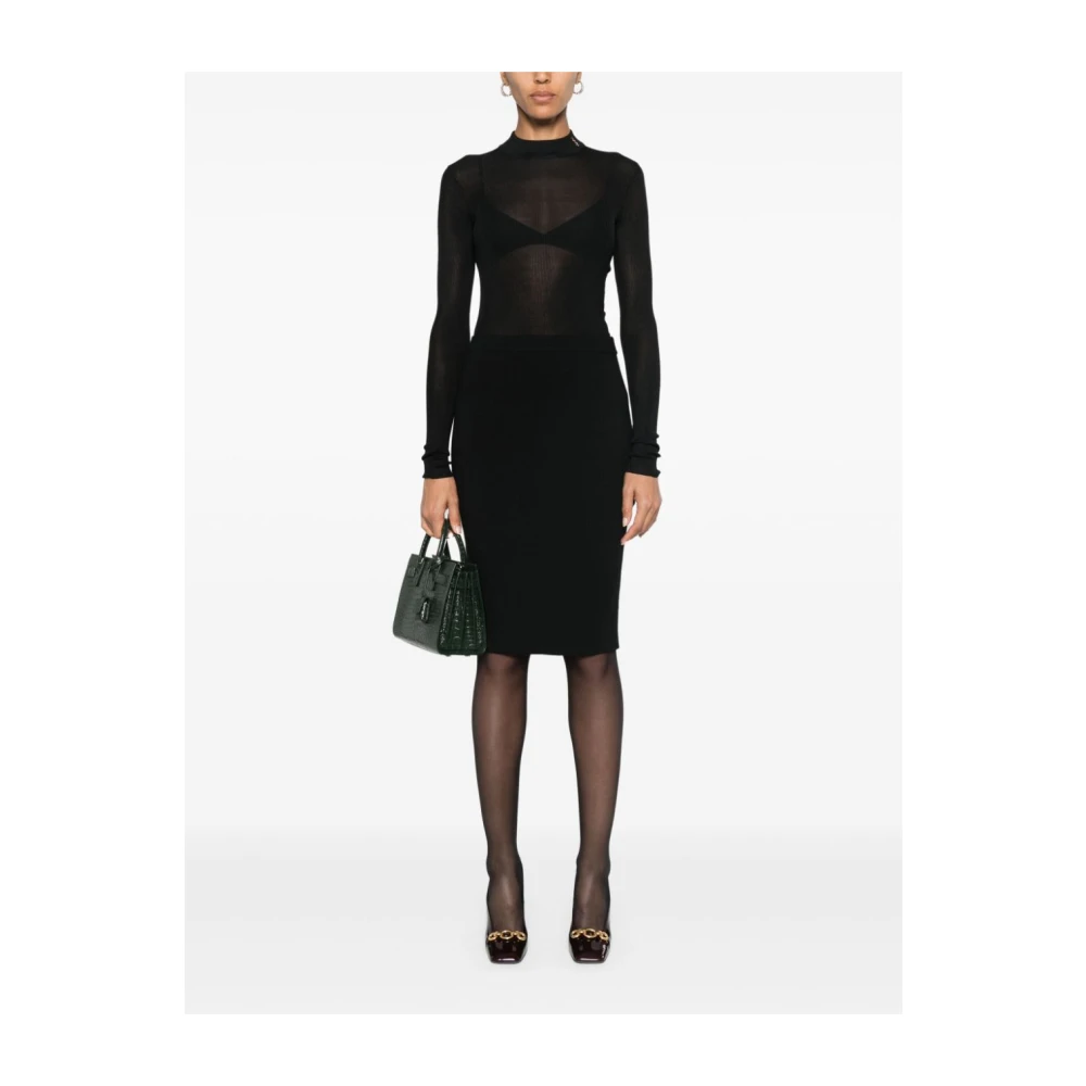 Saint Laurent Ribgebreide trui Cassandre van zijde Black Dames