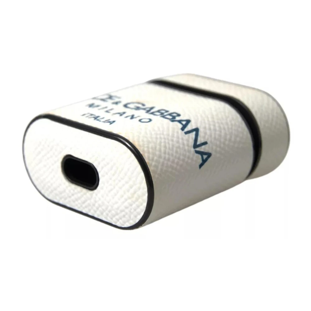 Dolce & Gabbana Logo Print Leren Airpods Hoesje White Dames