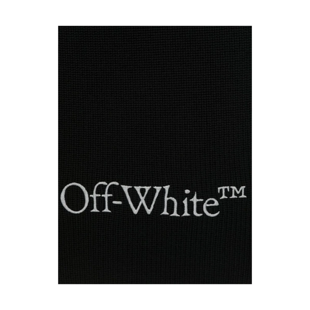 Off White Logo-geborduurde wollen sjaal Black Dames