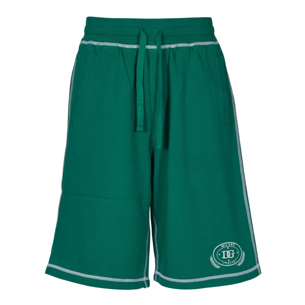 Dolce & Gabbana Jersey Jogging Bermuda Shorts met Logo Green Heren