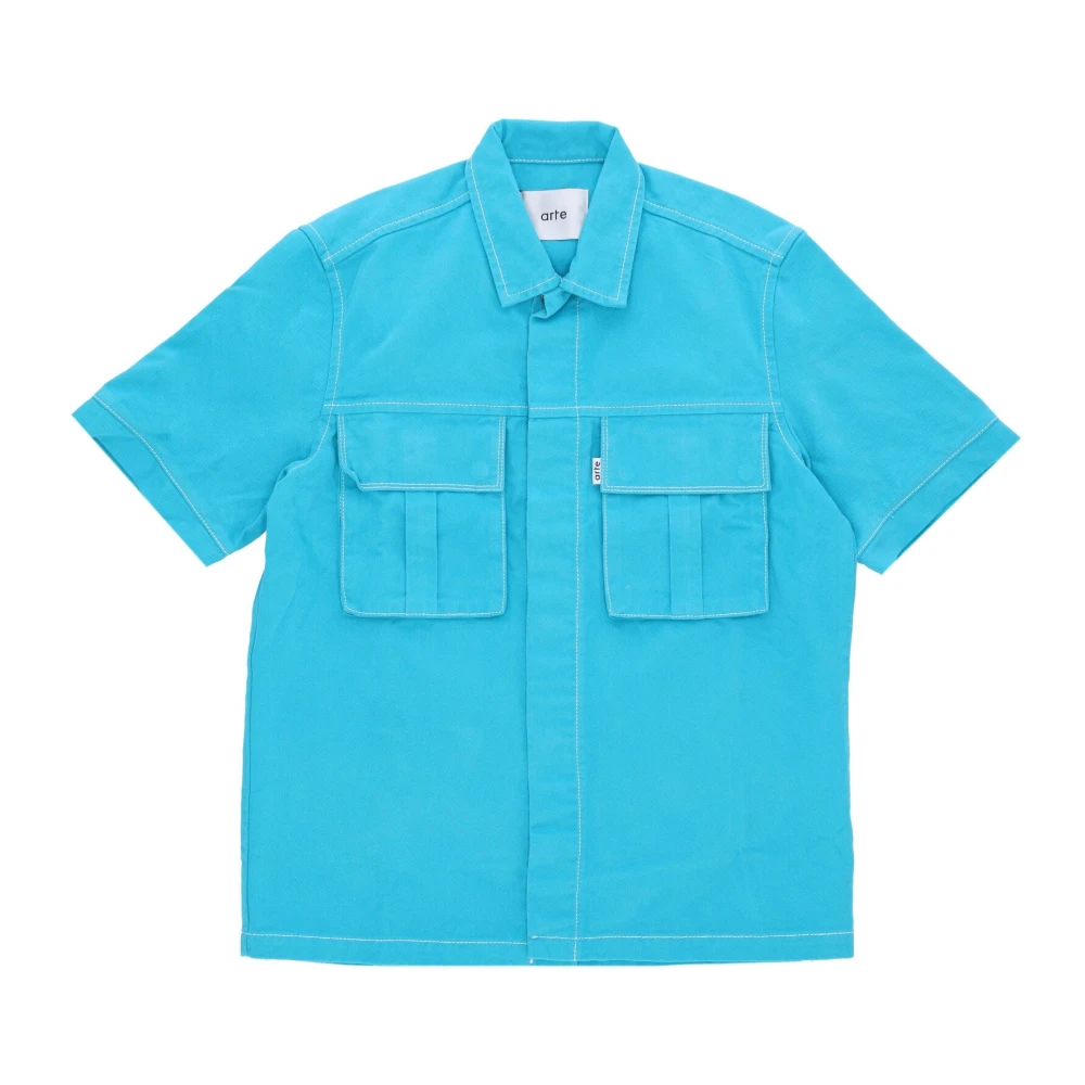 Arte Antwerp Blauw Twill Overhemd met Zakken Blue Heren