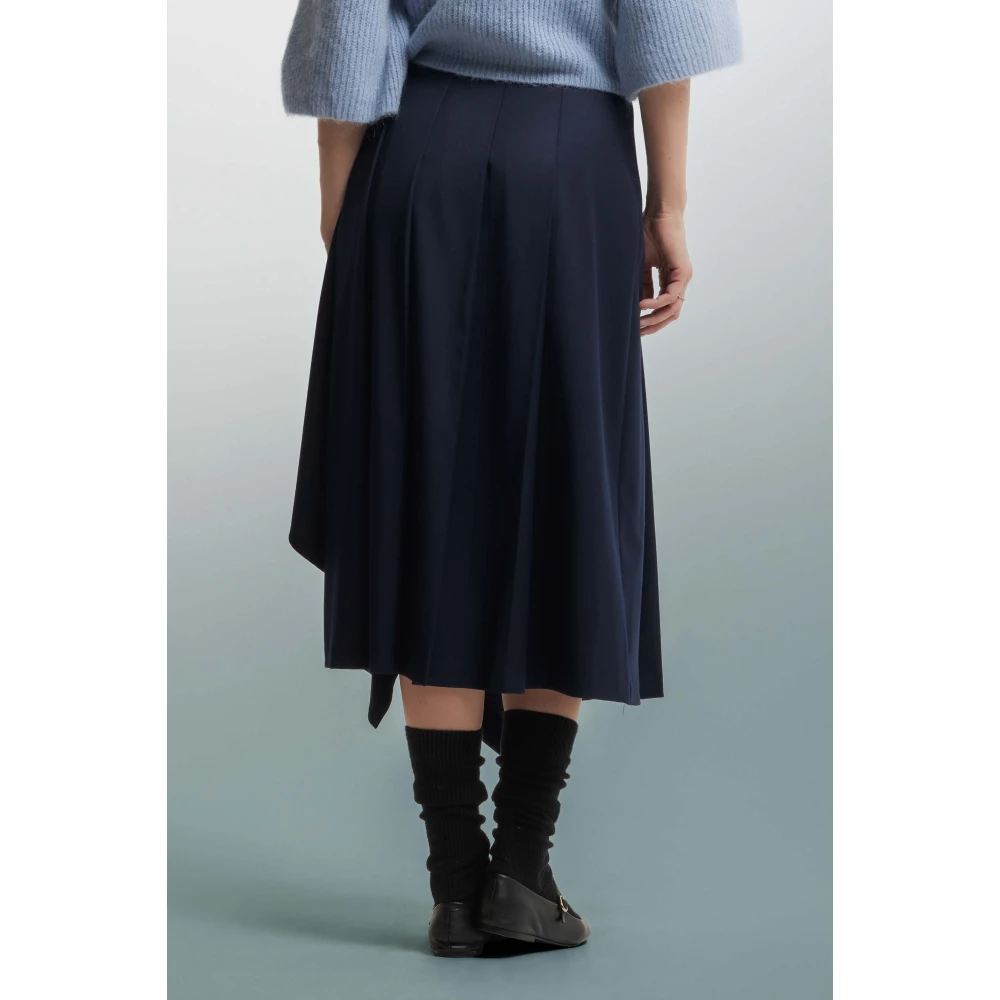 Kocca Asymmetrische Geplooide Rok met Riem Blue Dames