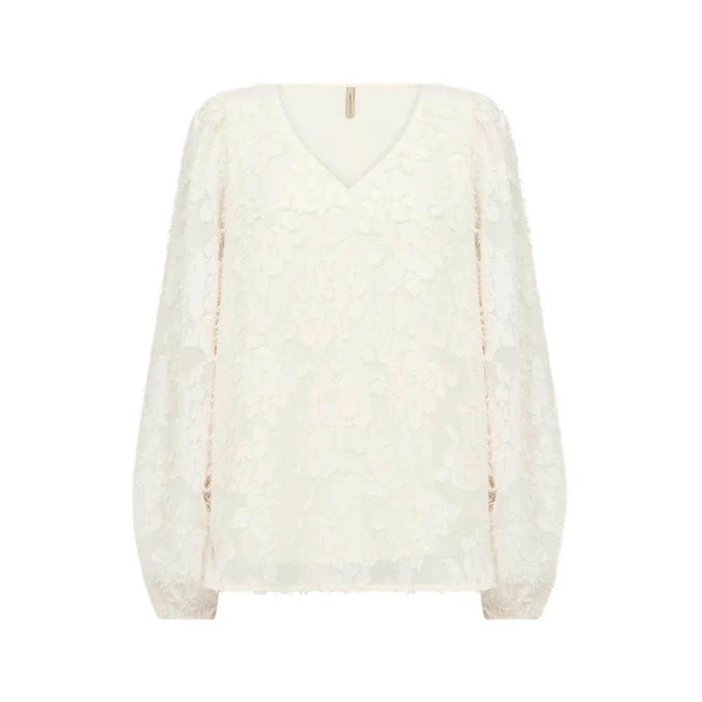 Soyaconcept Damen Weiß Spitzenbluse Mit V-Ausschnitt