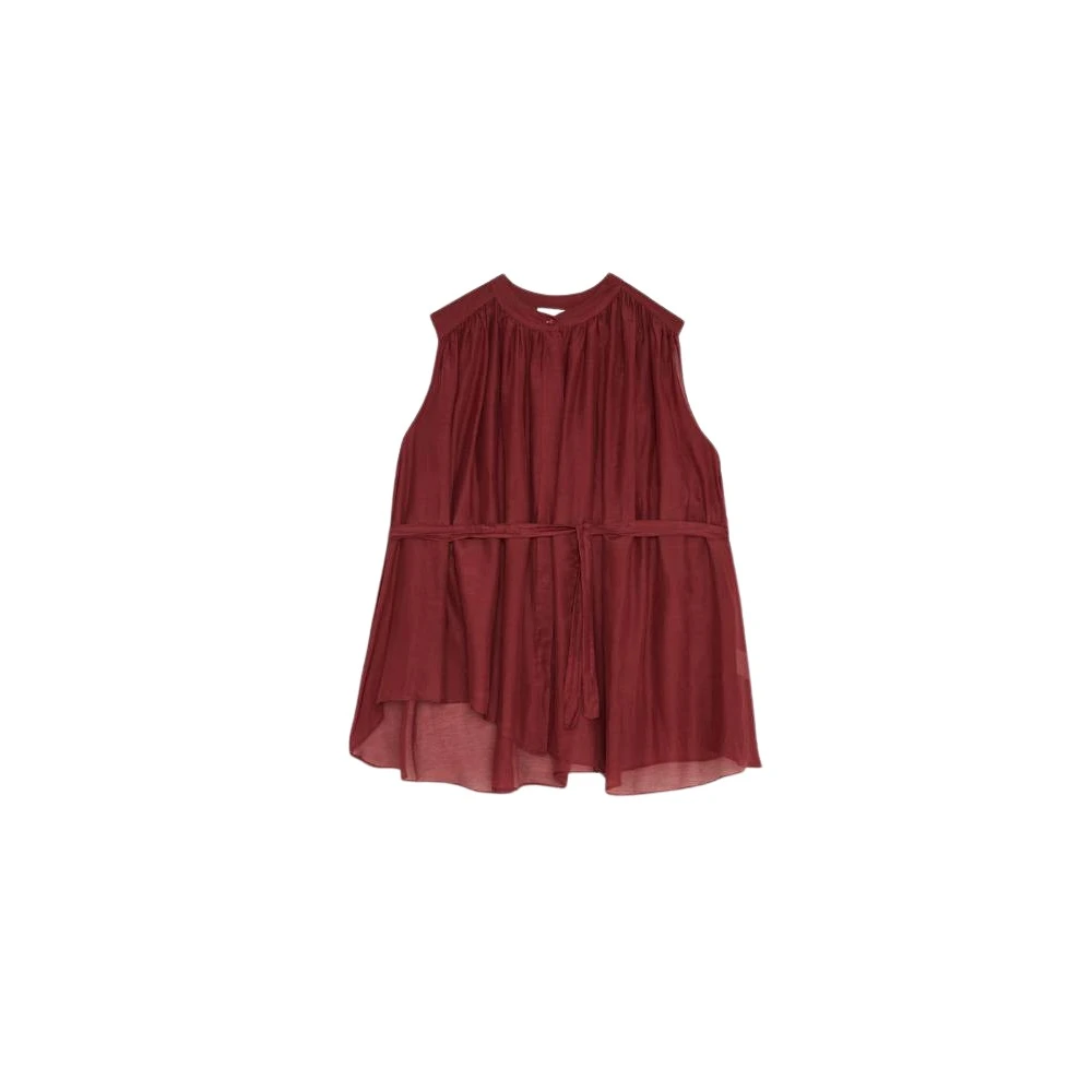 Ottod'Ame Zijde Blend Koreaanse Kraag Shirt Brown Dames