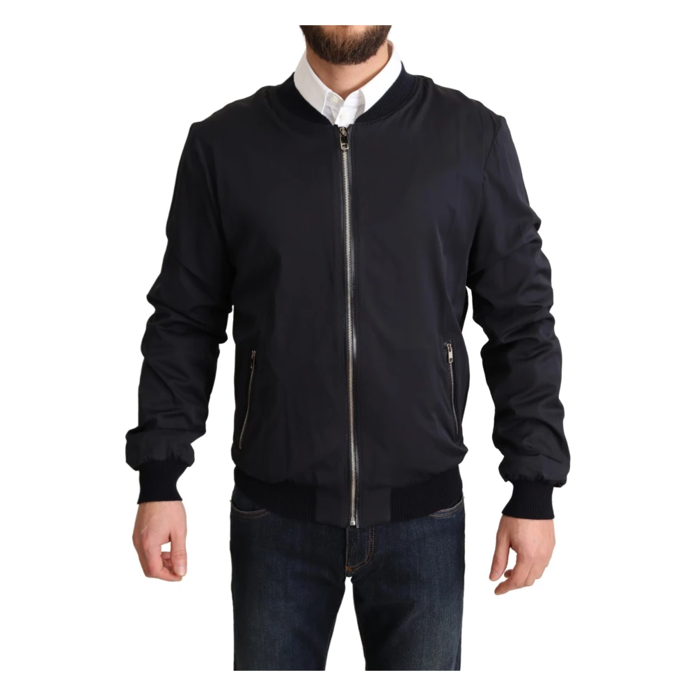 Dolce & Gabbana , Bomber Jackets, Male, Blue, L, Luxury Black Bomber Jacket Classic Style - Image 3