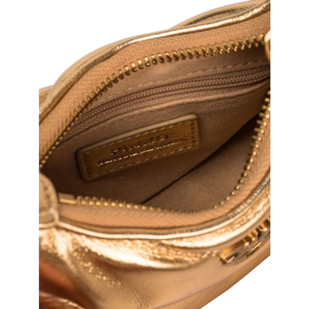 pinko Gouden Schoudertas met Logo Patch Yellow Dames