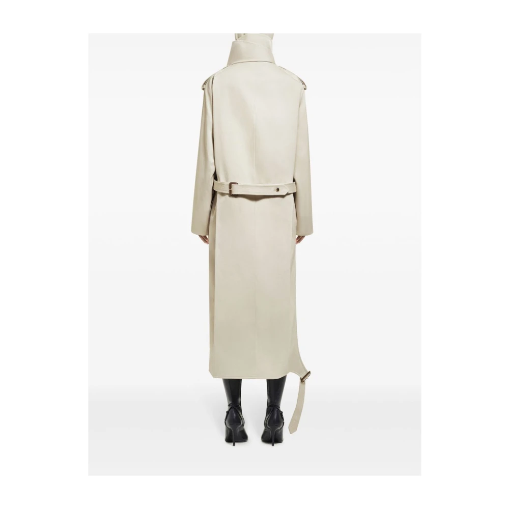 Courrèges Beige Katoenen Jas met Grote Kraag Beige Dames
