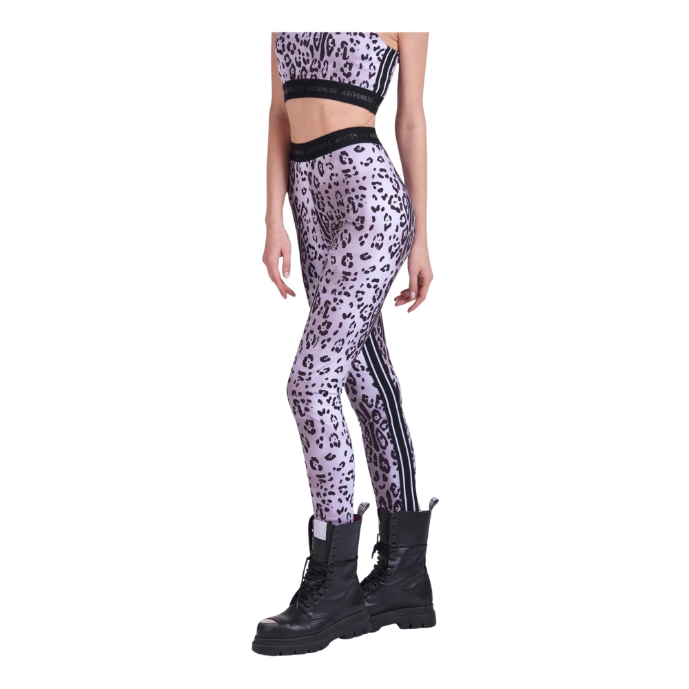 4Giveness Luipaard Band Lycra Leggings met Logo Gray Dames