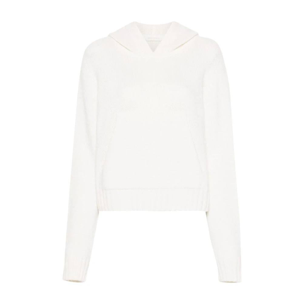 Palm Angels Luxe Gebreide Hoodie met Geribbelde Randen Beige Dames