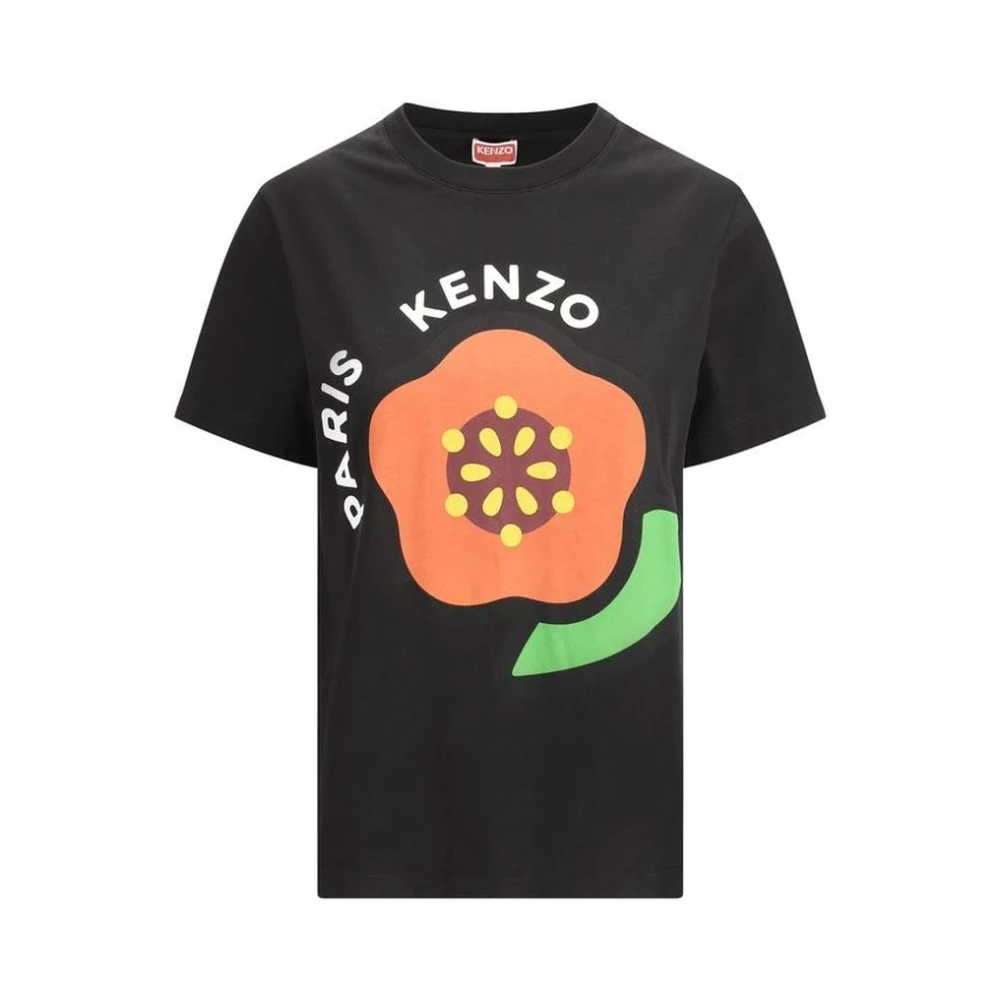 Kenzo Monogram Bloemenlogo Tee Korte Mouw Black Dames