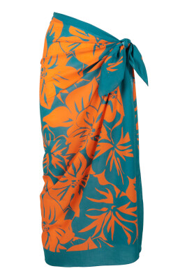 kvinnors-orange-bomullspareo-med-blommigt-monster