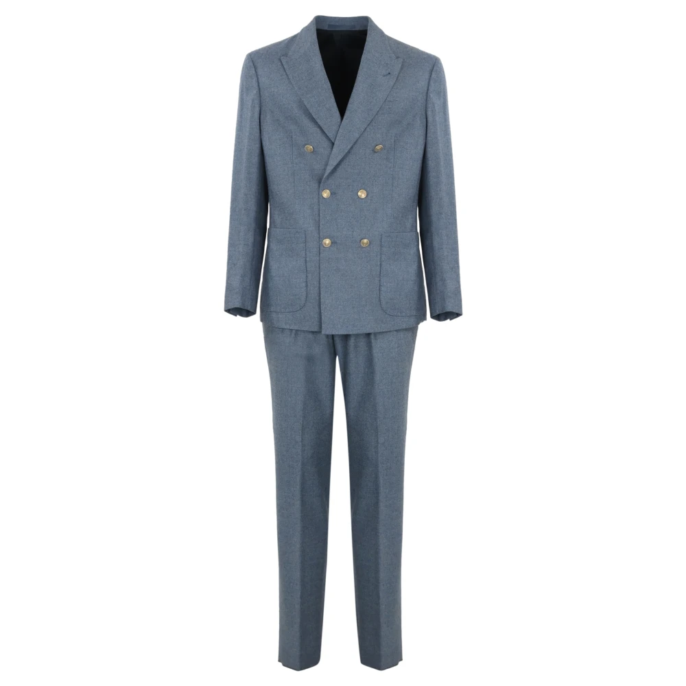 Eleventy Dubbelbreasted Flanel Wol Kasjmier Pak Blue Heren