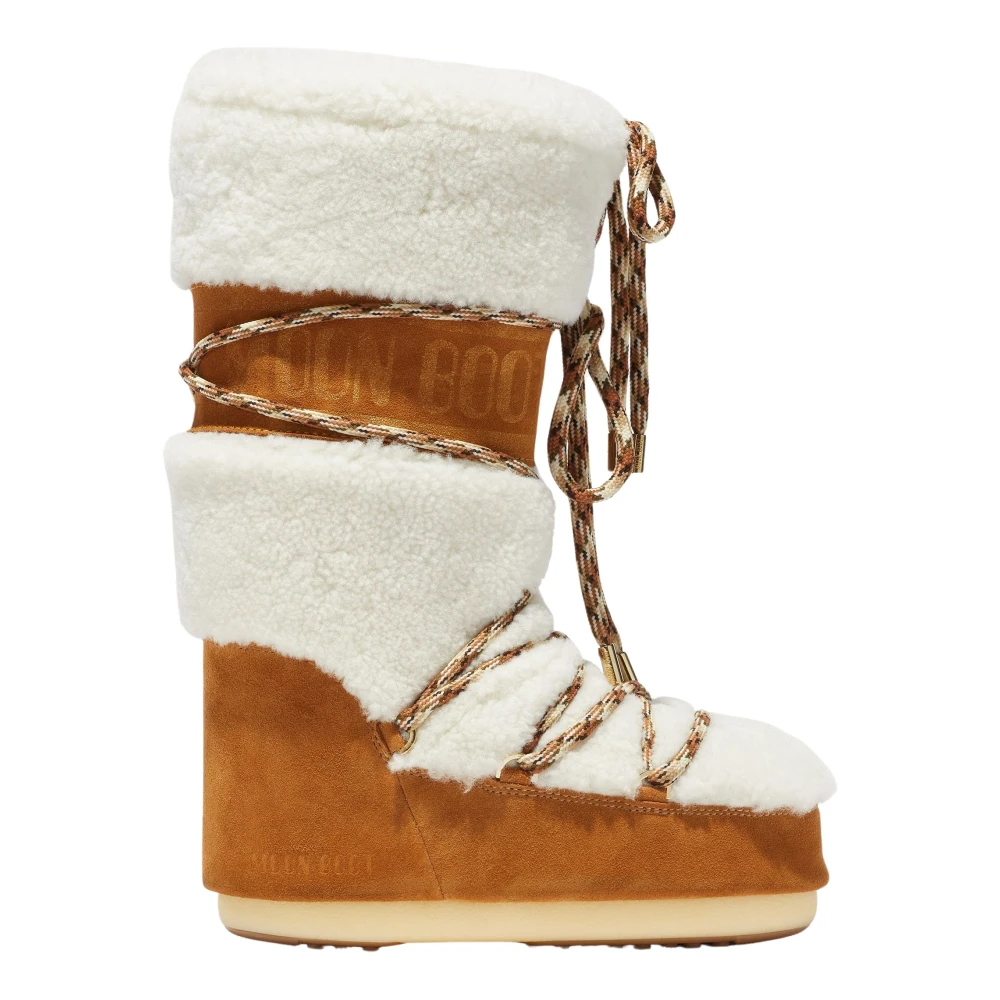 Moon Boot Icon Cream Shearling Boots - Female - Winter Boots - Brown - 2 Uk - Shoes