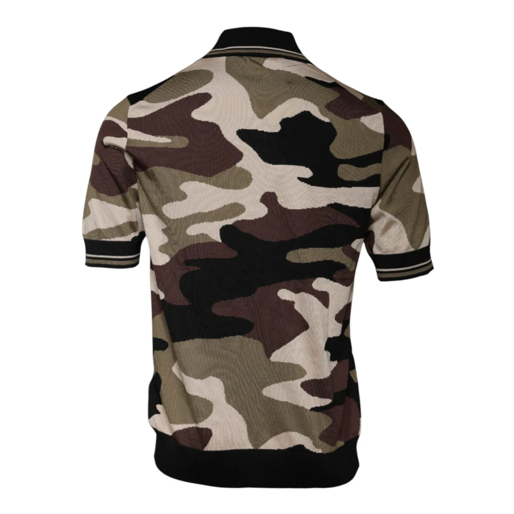 Dolce & Gabbana Camouflage Zijden Polo Shirt Korte Mouw Multicolor Heren