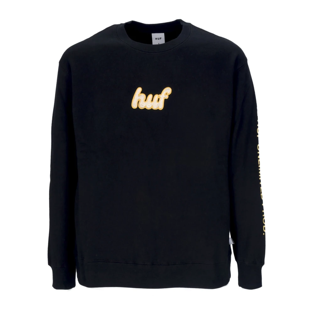 Huf Men's Black Sweatshirts, S, Italicized Crewneck Sweatshirt