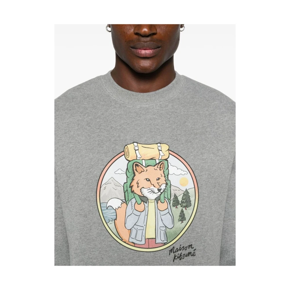 Maison Kitsuné Vos Print Ronde Hals Sweatshirt Gray Heren