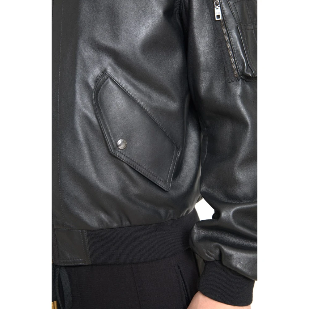 Dolce & Gabbana Elegante zwarte leren bomberjack Black Heren