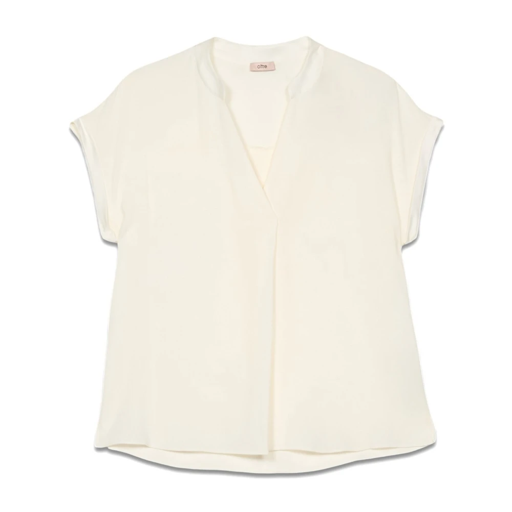 Oltre Viscose blouse met satijnen profielen White Dames